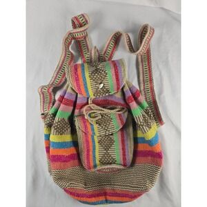 Pinzon Rainbow Striped Woven Backpack Boho Festival Folk Hippie Artisan Granola